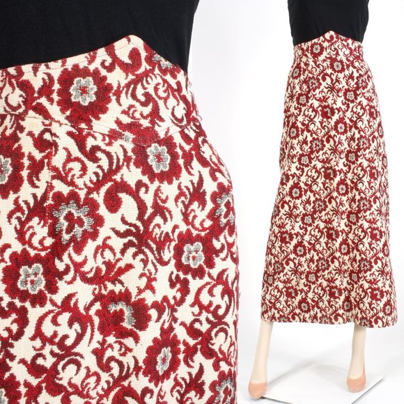 S 5 Vintage 1960s Red White Tapestry High Wasp Waist Ankle...